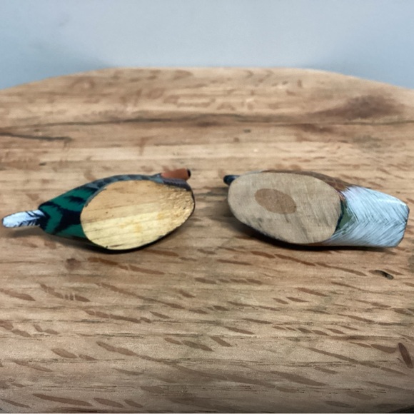 Hand Carved Set of Solid Wood Ducks - Mallard / Loon - Hand Painted - Excellent - Picture 7 of 12
